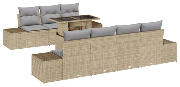 8 darabos kertibútor szett párnákkal bézs műrattan