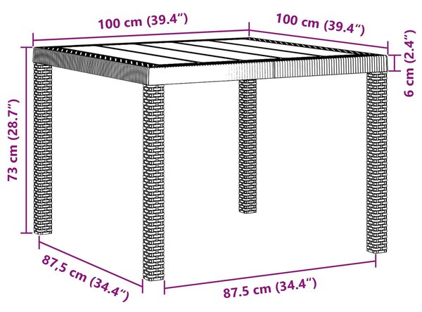 VidaXL Kerti Asztal Antracit 100 x 100 x 73 cm polirattan