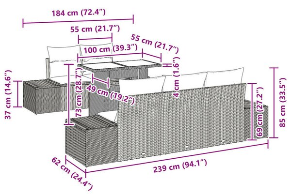 6 Részes Kerti Fotel Szett Párnákkal Fekete Poli Rattan