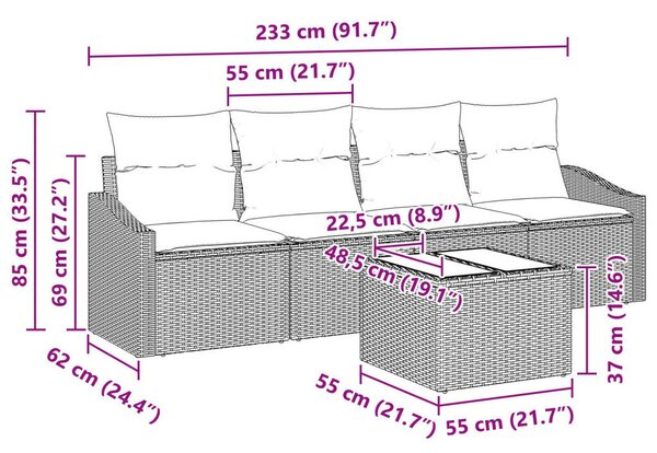 5 darabos kert kanapé szett párnákra