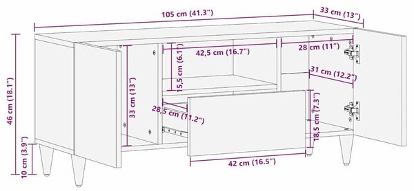 VidaXL TV Szekrény 105x33x46 cm Tömör Mangófából
