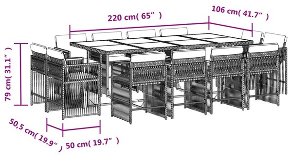 VidaXL 13 részes bézs polyrattan kerti étkezőgarnitúra párnákkal