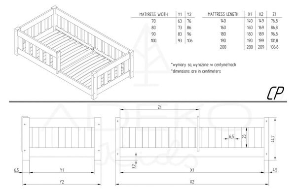 Fenyőfa gyerekágy 90x200 cm CP - Adeko