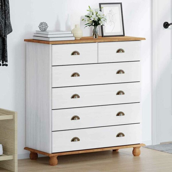 VidaXL Fiókos Szekrény ASKIM Fehér 91 x 40 x 95.5 cm Tömör fenyőfa