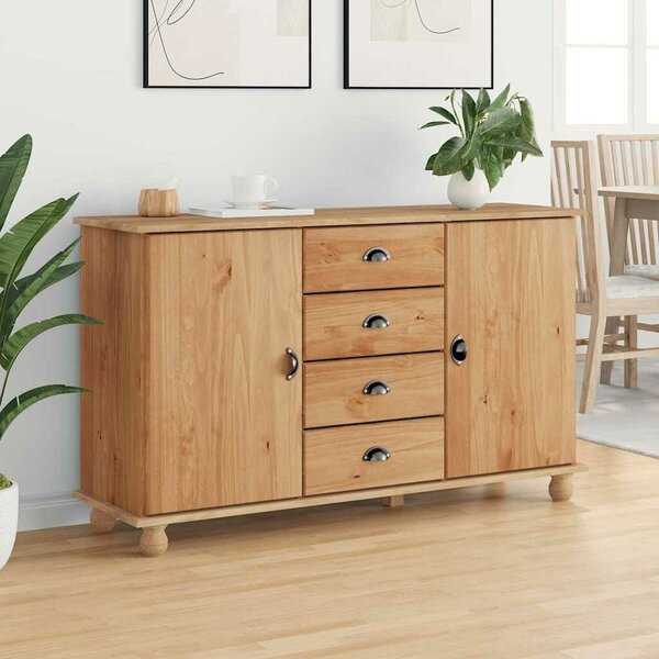 VidaXL Széf fiókkal ASKIM Barna 133.5 x 40 x 79 cm Tömör fenyőfa