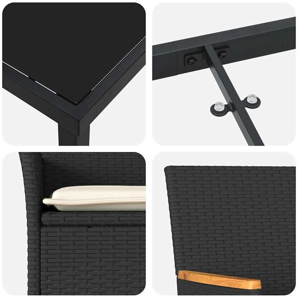 VidaXL Kert étkező szett párnával 5 pcs Fekete Poli rattan