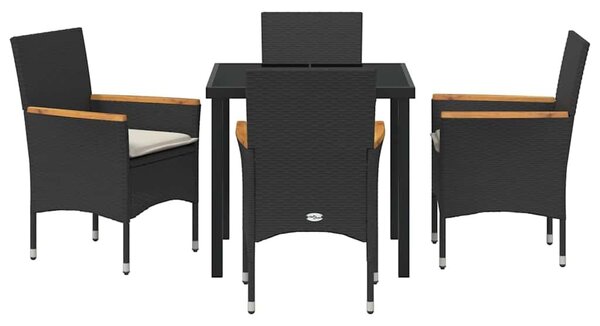 VidaXL Kert étkező szett párnával 5 pcs Fekete Poli rattan