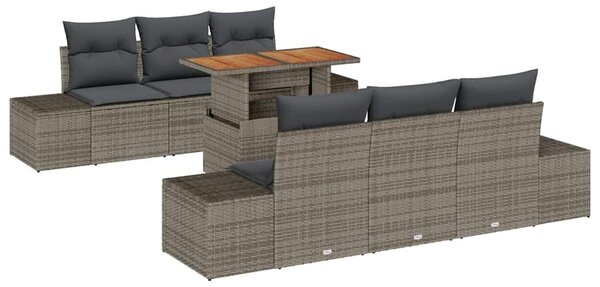 VidaXL 7 részes Szürke Poly Rattan Kerti Kanapé Szett Párnákkal