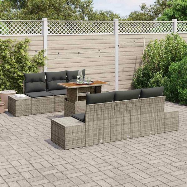 VidaXL 7 részes Szürke Poly Rattan Kerti Kanapé Szett Párnákkal