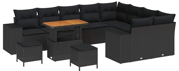 VidaXL Fekete Poli Rattan Kerti Kanapé Szett Párnákkal - 6 Fős