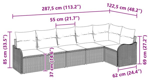6 részes Kerti Kanapé Szett Párnákkal Bézs Poli Rattan, 2 személyes Kerti Kanapé Párnákkal Bézs Poli Rattan