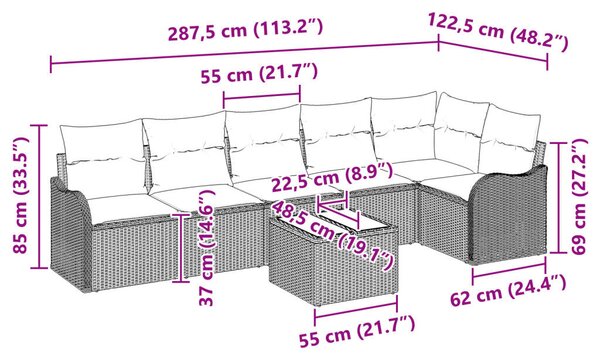7 darabos kerti kanapé szett párnákkal bézs poli rattan, 2 személyes kerti kanapé párnákkal fekete poli rattan