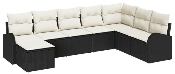 8 darabos kerti kanapé szett párnákkal fekete poli rattan, 2 üléses kerti kanapé tárolóval és párnákkal fekete poli rattan