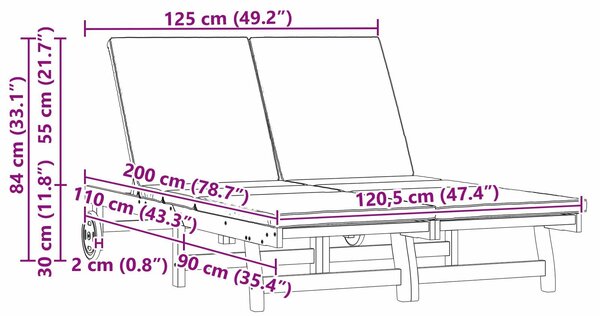 VidaXL Napozóágy 2 db Masszív akácfa, Galvanizált acél, Gumi, Szövet