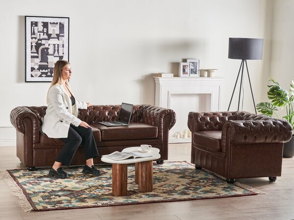 Fotel CHESTERFIELD Műbőr Aranybarna