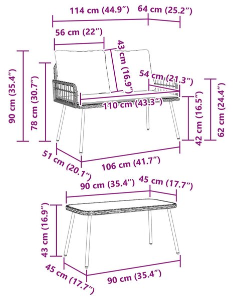 VidaXL Kert étkező szett 2 pcs Természetes polirattan