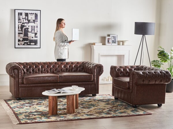 Fotel CHESTERFIELD Műbőr Aranybarna