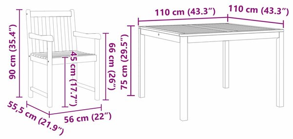 VidaXL 3 darabos kert étkező szett tömör akácfából