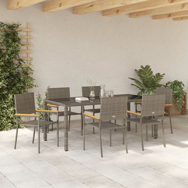 VidaXL Kert étkező szett 7 pcs Szürke 150 x 90 x 75 cm polirattan