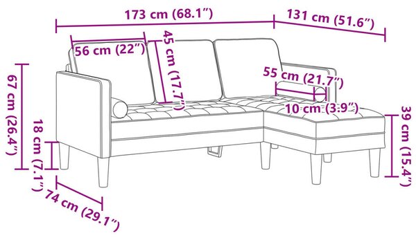 VidaXL Kanapé Szett Fekete 173 x 131 x 67 cm Bársony