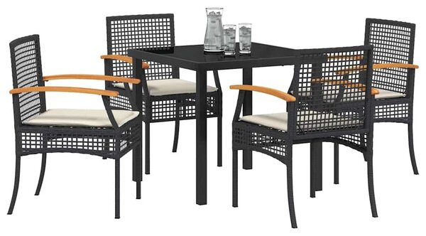 VidaXL Kert étkező szett 5 pcs Fekete polirattan