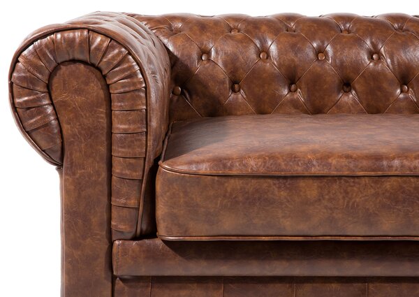 Kanapé 3 személyes CHESTERFIELD Műbőr Aranybarna