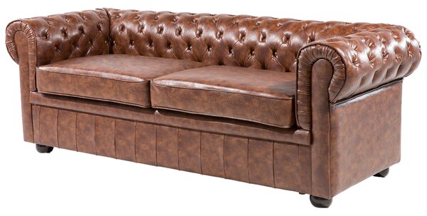 Kanapé 3 személyes CHESTERFIELD Műbőr Aranybarna