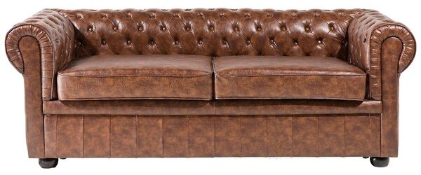 Kanapé 3 személyes CHESTERFIELD Műbőr Aranybarna