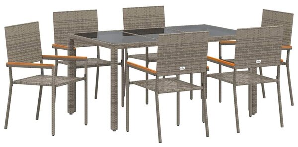 VidaXL Kert étkező szett 7 pcs Szürke 150 x 90 x 75 cm polirattan