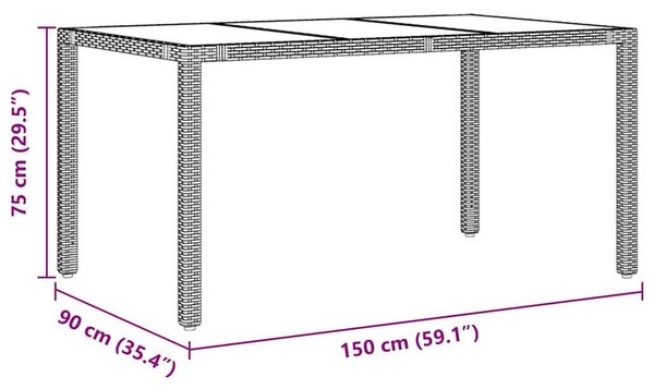 VidaXL Kert étkező szett 7 pcs Szürke 150 x 90 x 75 cm polirattan