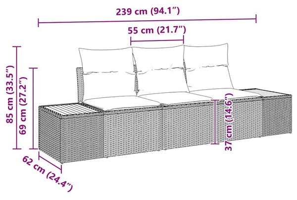 3 részes kerti kanapészett párnákkal Bézs Poli Rattan Akác
