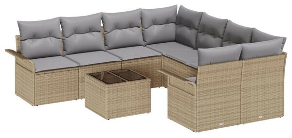 9 részes Kerti Sofa Készlet Párnákkal Bézs Polirattan