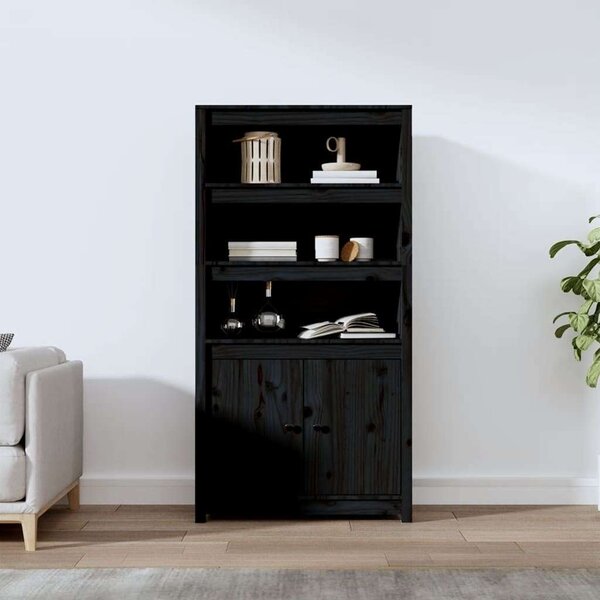 VidaXL fekete tömör fenyőfa magasszekrény 80 x 35 x 154 cm