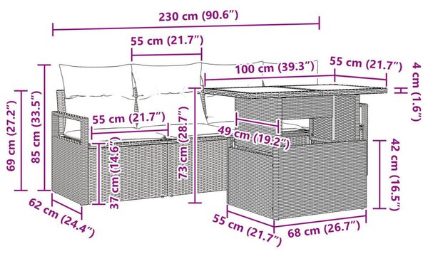 5 Részes Kert Sofa Szett Párnákkal Barna Poli Rattan, 2-Fős Kert Sofa Párnákkal Barna Poli Rattan