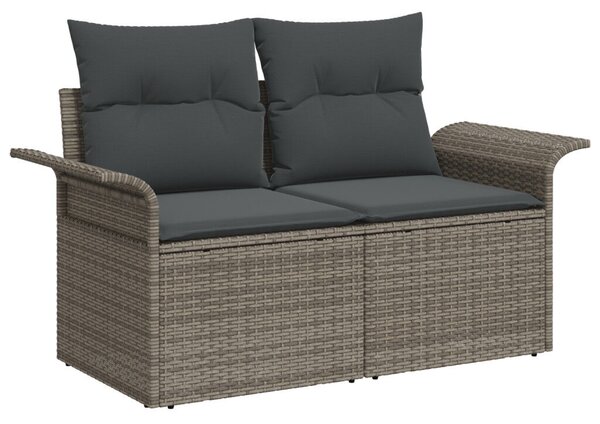 6 darabos Kert Kanapé Szett Párnákkal Szürke Poli Rattan Akác, 2 személyes Kert Kanapé tárolóval és párnákkal Szürke Poli Rattan