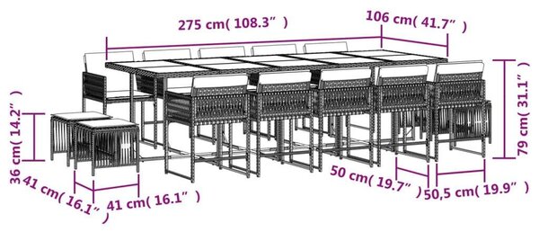 VidaXL Kerti Étkezőgarnitúra - 15 részes - Polyrattan - Fekete