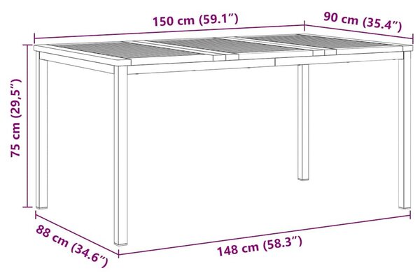VidaXL Kültéri Étkezőasztal Barna 150 x 90 x 75 cm Tömör tíkfa