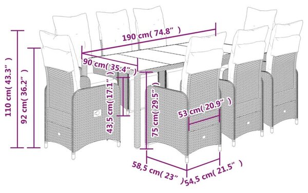 VidaXL Polyrattan Kerti Bútor - 9 részes Bisztró készlet
