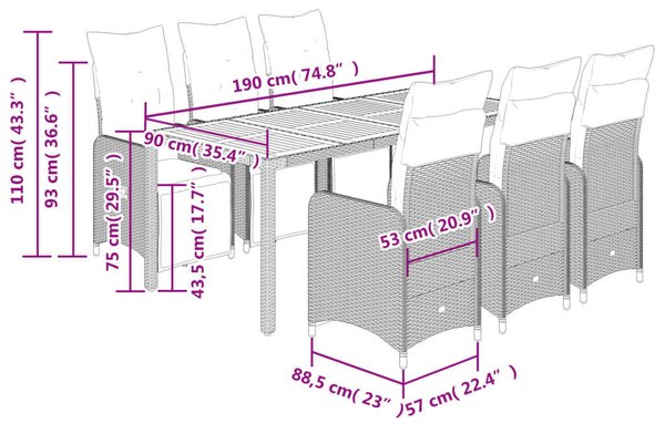 VidaXL Polyrattan Kerti Bútor - 7 részes Bisztró készlet