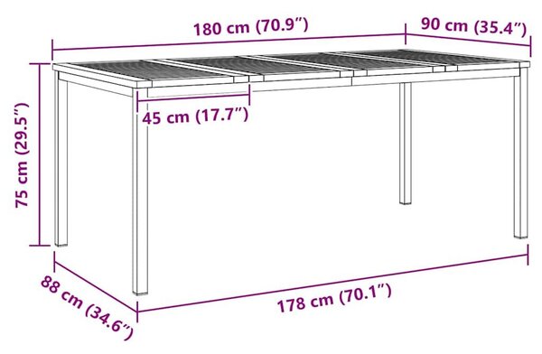 VidaXL Étkezőasztal 180x90x75 cm Szilárd akácfa és rozsdamentes acél