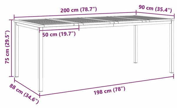 VidaXL Kültéri Étkezőasztal Barna 200 x 90 x 75 cm tömör akácfa
