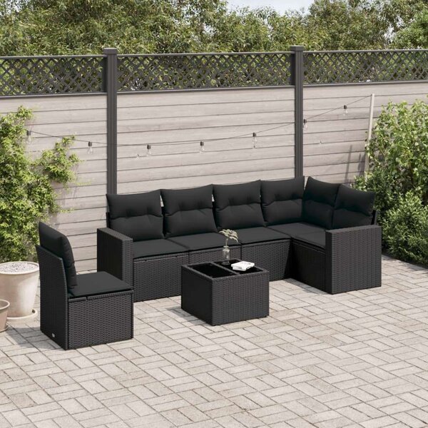 VidaXL Polyrattan Kerti Ülőgarnitúra - 7 részes - Fekete