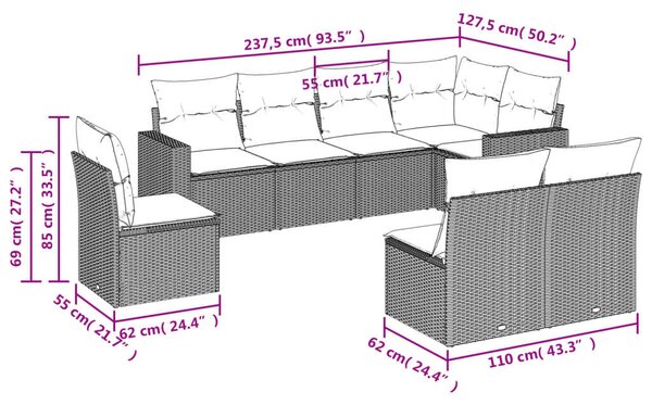 VidaXL Polyrattan Kerti Ülőgarnitúra - 8 részes - Bézs