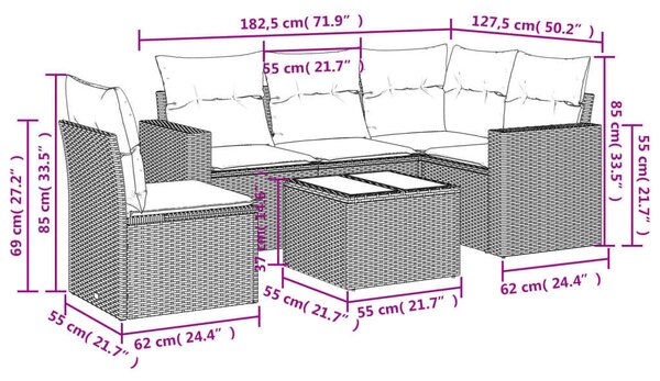 VidaXL Polyrattan Kerti Ülőgarnitúra - 6 részes - Bézs