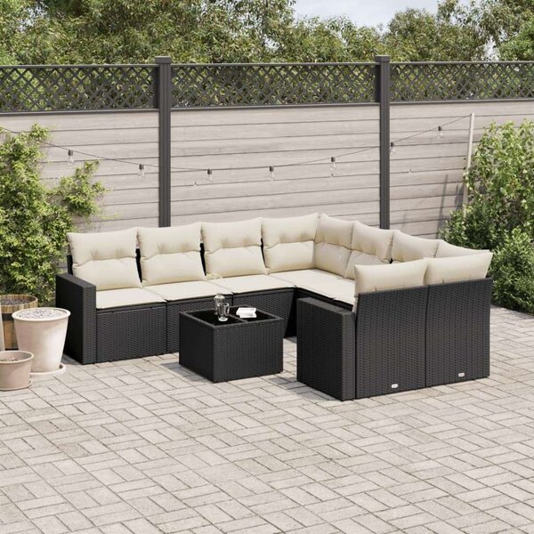VidaXL Polyrattan Kerti Ülőgarnitúra - 9 részes, Fekete
