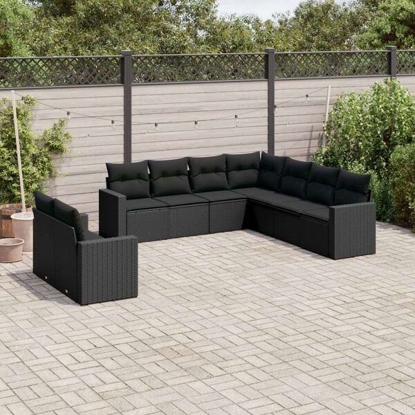 VidaXL Polyrattan Kerti Ülőgarnitúra - 9 részes - Fekete