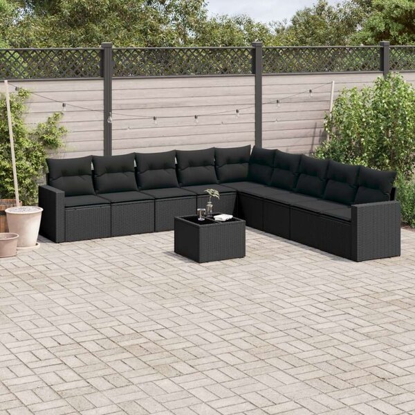 VidaXL Polyrattan Kerti Ülőgarnitúra - 10 részes - Fekete