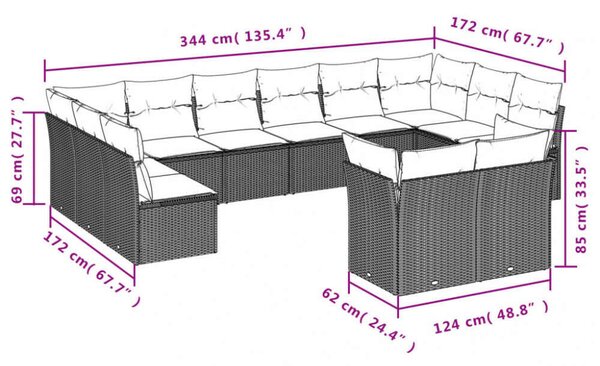 VidaXL Polyrattan Kerti Ülőgarnitúra - 12 részes - Fekete