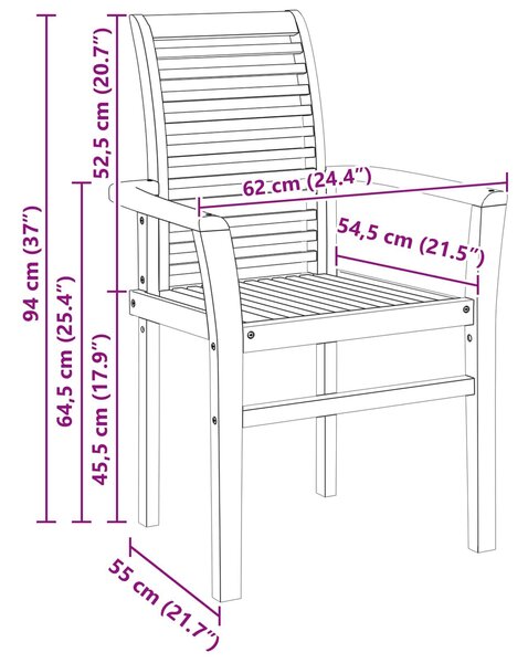 VidaXL Étkezőszék 2 pcs Barna 62 x 55 x 94 cm Tömör Teakfa