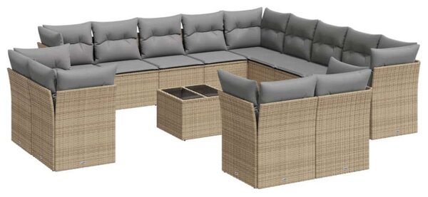 VidaXL 14 részes bézs polyrattan kerti ülőgarnitúra párnával